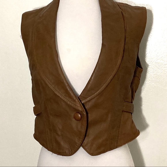 MNG Collection Leather Vest Brown Small - Picture 2 of 5